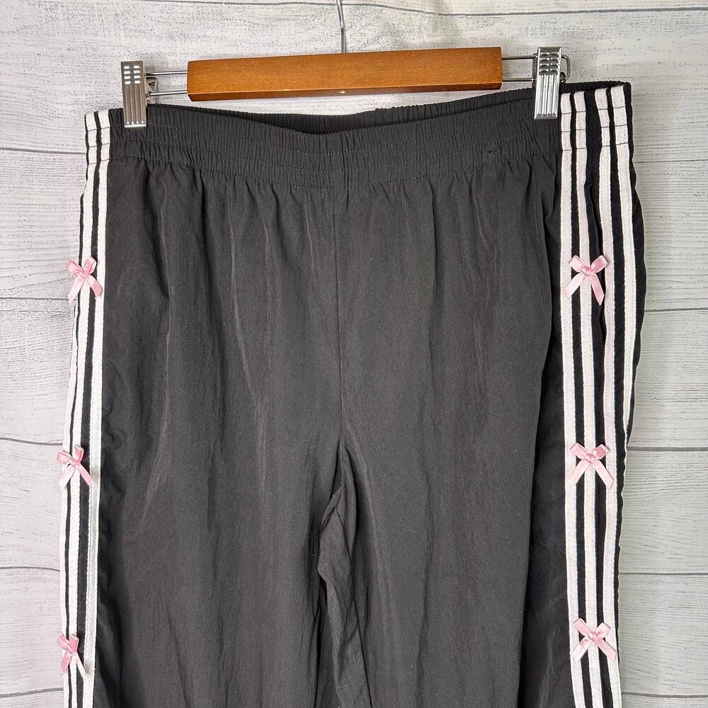 Cali 1850 Womens sz Large Erica Bow Stripe Wide Leg Track Pants Streetwear Black - Picture 4 of 12